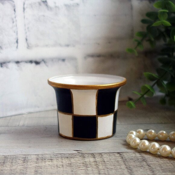 The Crafty Hobbit Other - Black White Checked Votive Candle Holder Buffalo Checked Tea Light Candle Holder